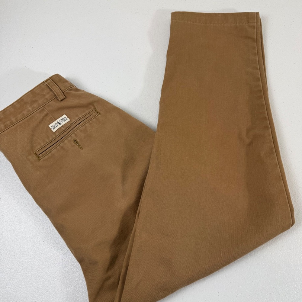 Vtg Polo Ralph Lauren Andrew Pant Mens 29x28 Brown Khaki Pleated Cotton Chino